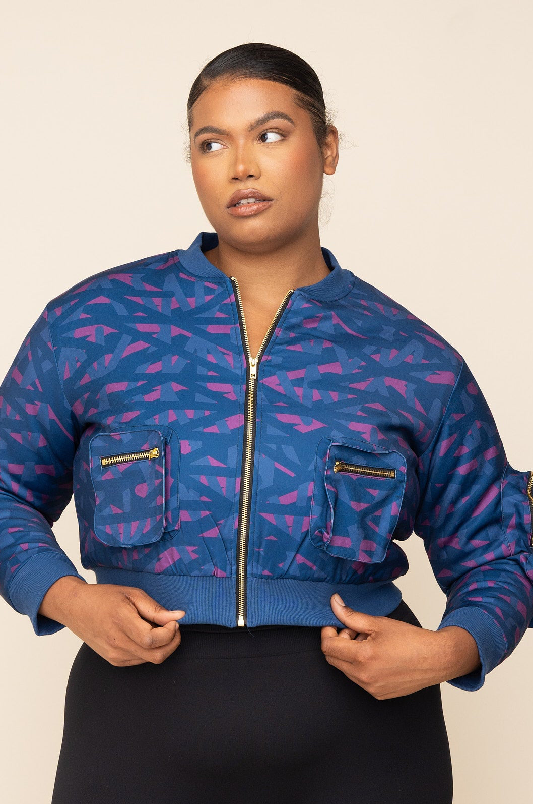 Ojuloge Zip Pocket Cropped Bomber Jacket